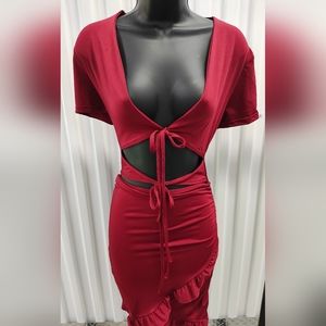 Sexy Tied Front Ruffle Wrap Dress